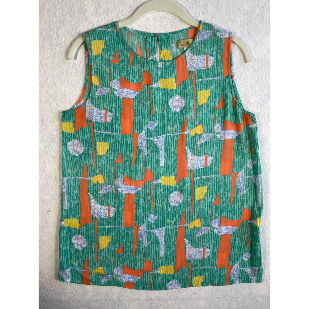 Piko 1988 Green Retro Abstract Print Sleeveless Rayon Blouse Top Small
